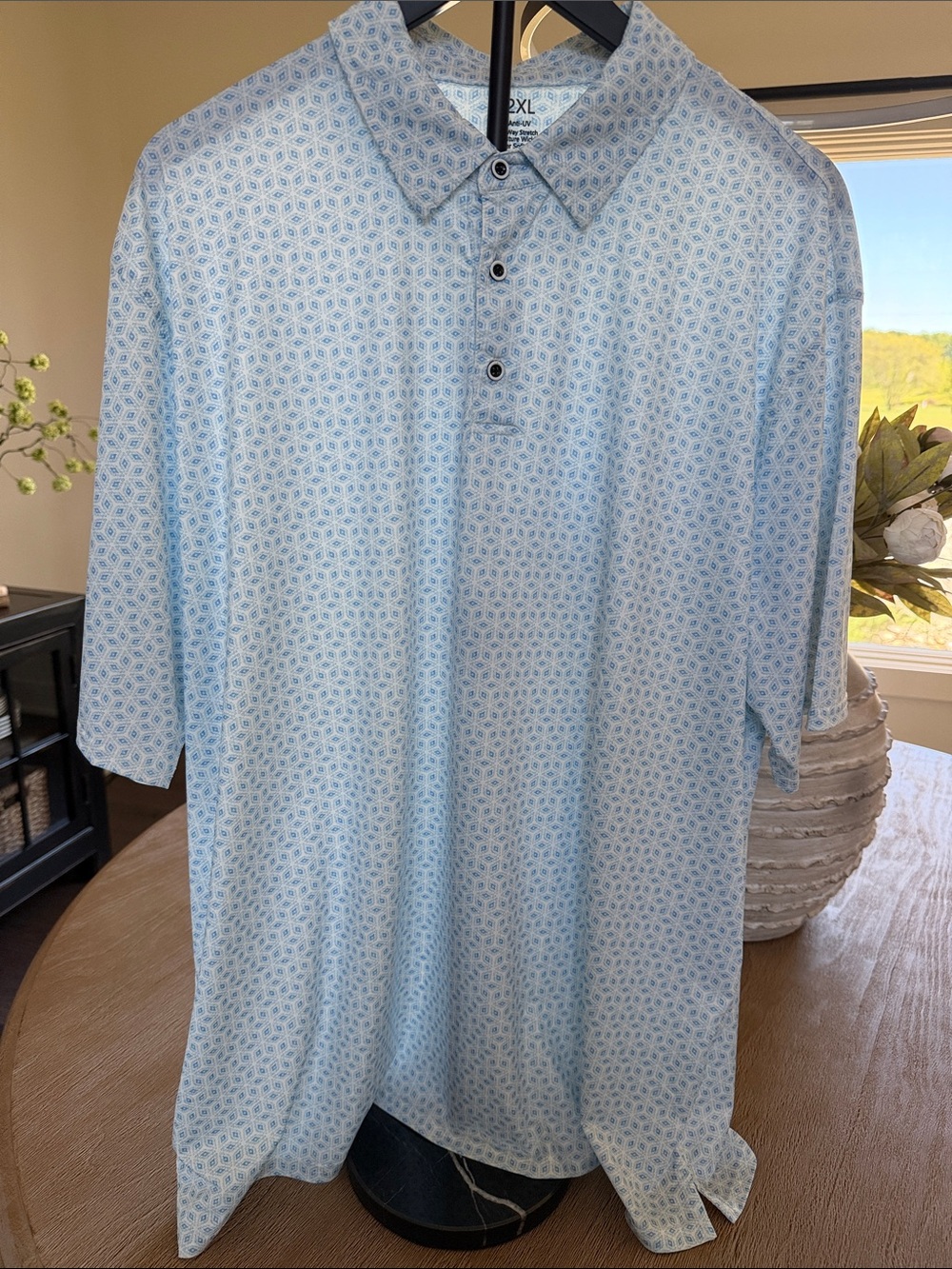 Light Blue Patterned Men's Polo Shirt - 2XL